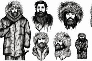 rugged old mountain man in heavy fur coat tattoo idea
