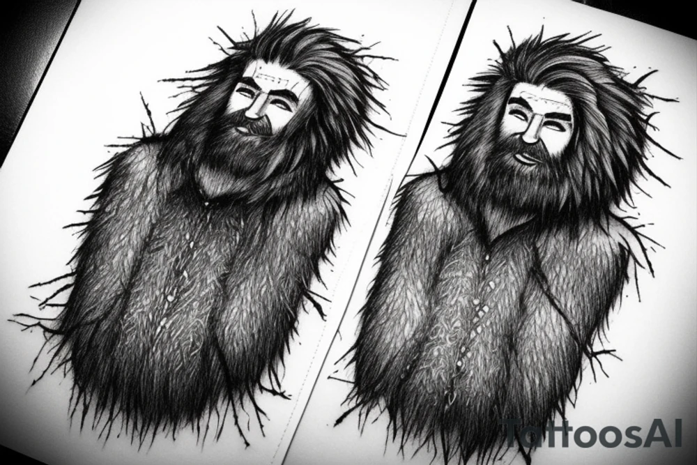 rugged old mountain man in heavy fur coat tattoo idea