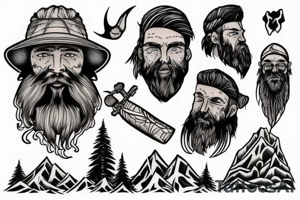 rugged old mountain man tattoo idea