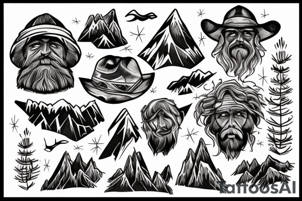 rugged old mountain man tattoo idea
