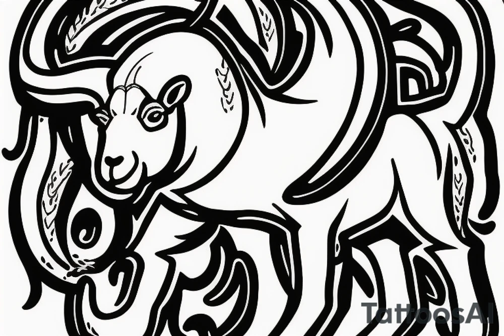 dall sheep ram with horns the shape of G tattoo idea