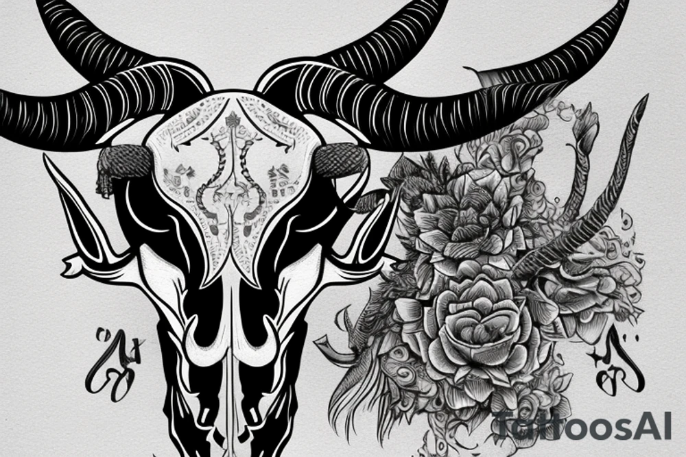 ram skull with horns shape of G tattoo idea