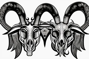ram skull with horns shape of G tattoo idea