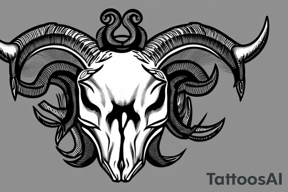 ram skull with horns shape of G tattoo idea
