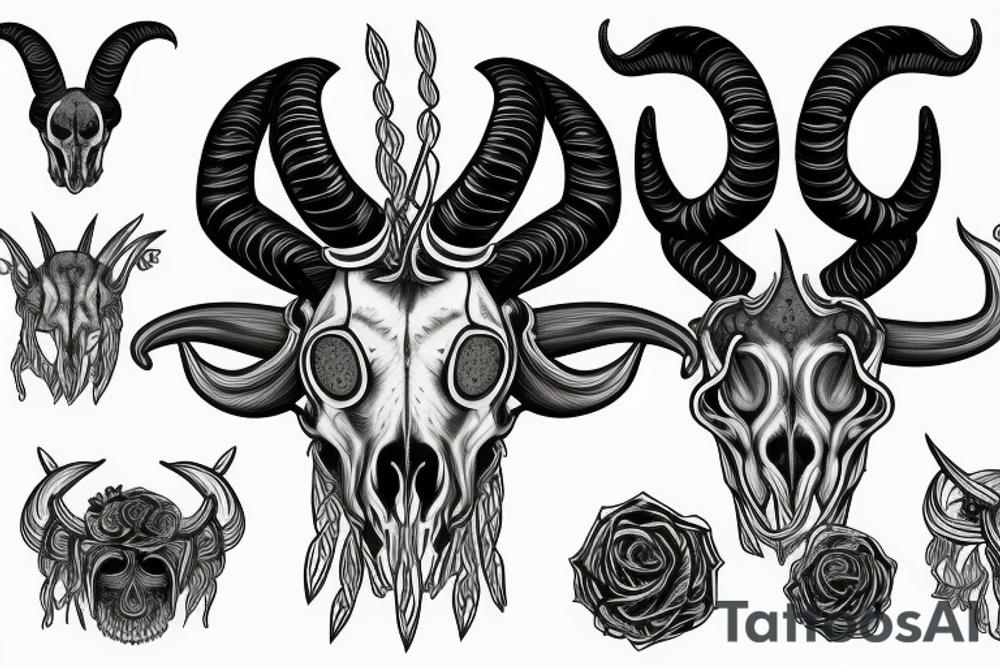 ram skull with horns shape of G tattoo idea