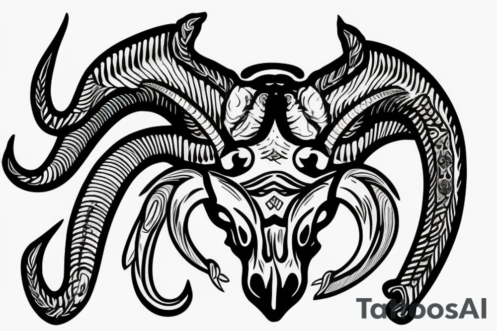 ram skull with horns shape of G tattoo idea