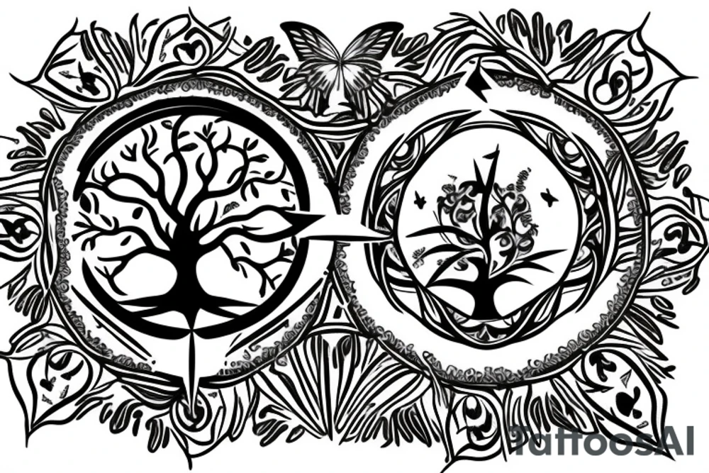 Tree of life without leaves, a compass and a butterfly tattoo idea