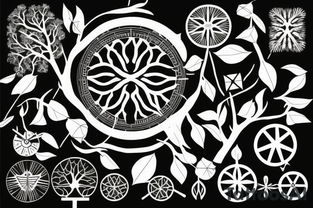 Tree of life without leaves, a compass and a butterfly tattoo idea