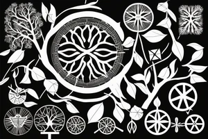 Tree of life without leaves, a compass and a butterfly tattoo idea