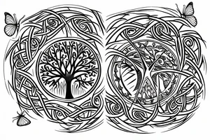 Tree of life without leaves, a compass and a butterfly tattoo idea