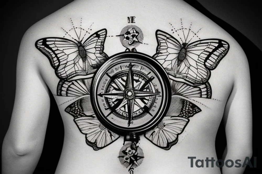 a broken compass with a butterfly on lower back tattoo idea a broken compass with a butterfly on lower back tattoo idea