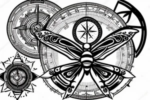 a broken compass with a butterfly on lower back tattoo idea