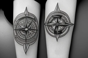 a small broken compass with a butterfly, thin lines tattoo idea