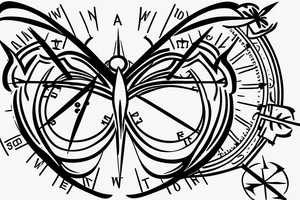 thin tattoo with a broken compass, a butterfly tattoo idea