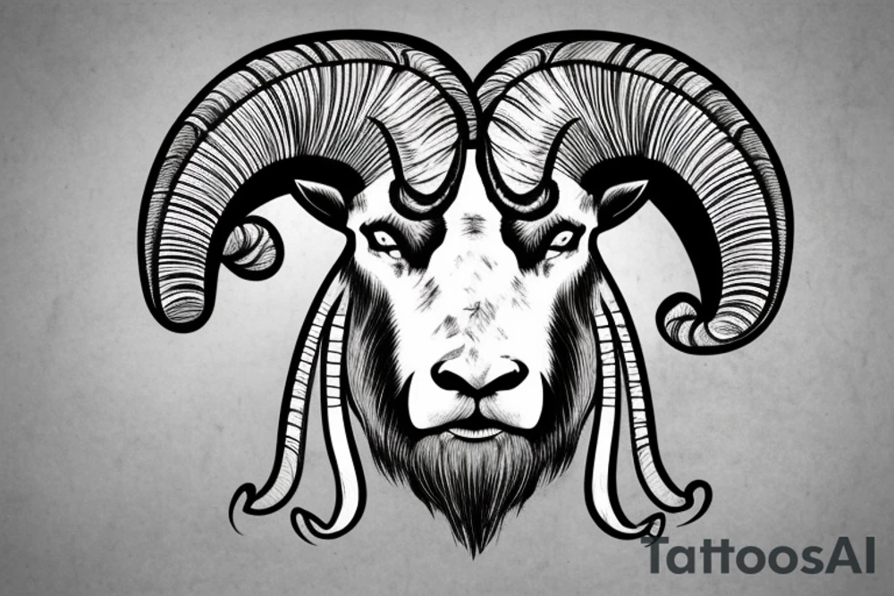 An old ram with a beard and large horns that look like the letter G tattoo idea