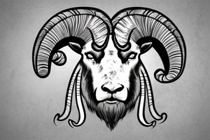 An old ram with a beard and large horns that look like the letter G tattoo idea