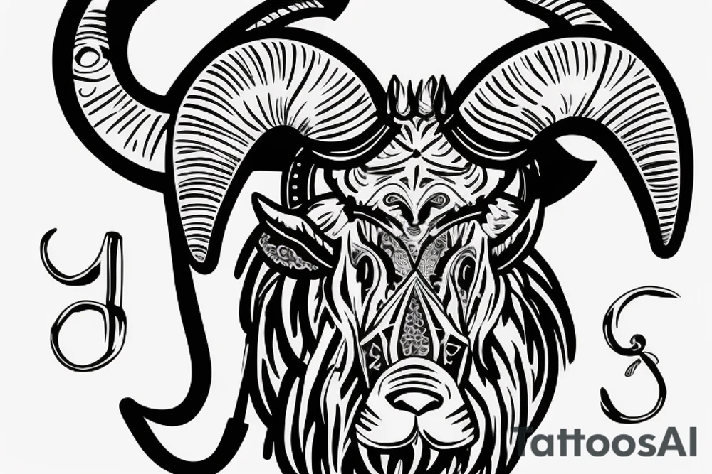 An old ram with a beard and large horns that look like the letter G tattoo idea