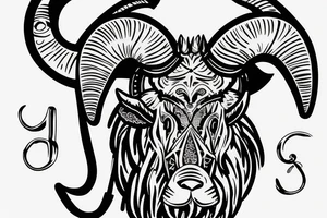 An old ram with a beard and large horns that look like the letter G tattoo idea