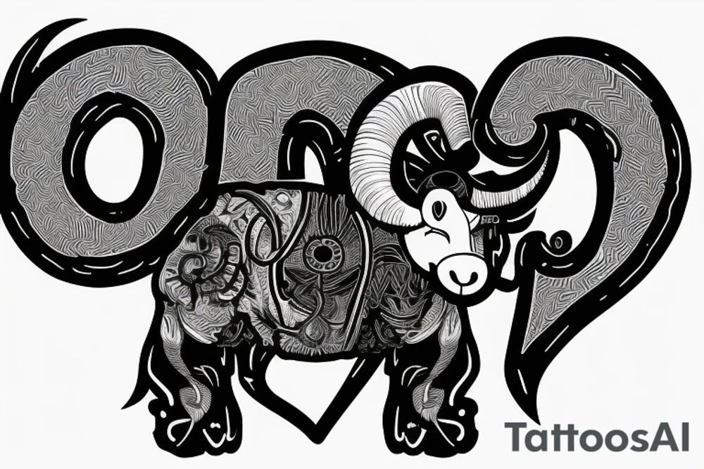 An old ram with a beard and large horns that look like the letter G tattoo idea