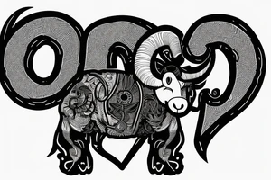 An old ram with a beard and large horns that look like the letter G tattoo idea
