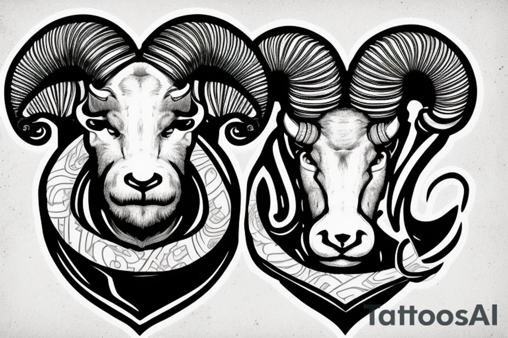 An old ram with a beard and large horns that look like the letter G tattoo idea