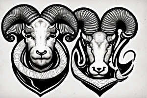 An old ram with a beard and large horns that look like the letter G tattoo idea