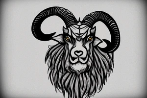 An old ram with a beard and large horns that look like the letter G tattoo idea