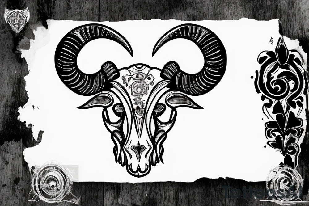 A ram skull large horns that look like the letter G tattoo idea