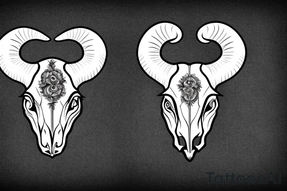 A ram skull large horns that look like the letter G tattoo idea