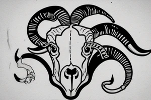 A ram skull large horns that look like the letter G tattoo idea