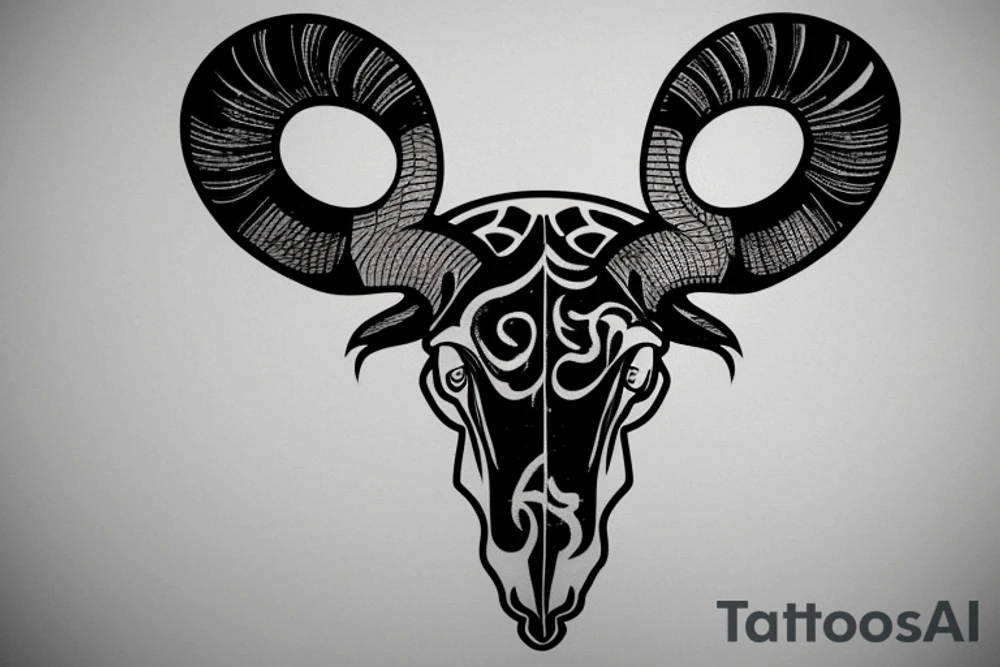 A ram skull large horns that look like the letter G tattoo idea