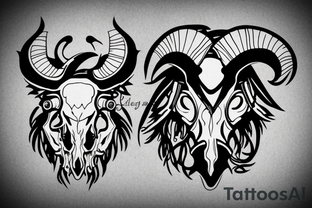 ram skull shape made out of folding knives tattoo idea