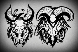 ram skull shape made out of folding knives tattoo idea