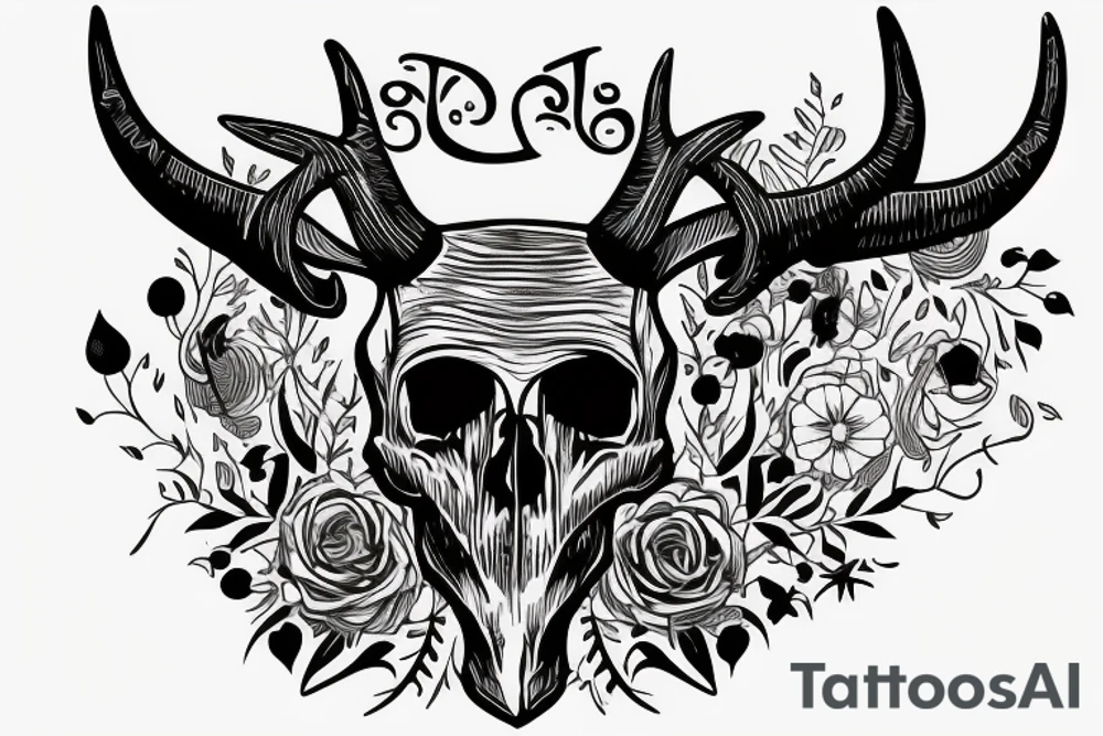 caribou skull with horns the shape of the letter G tattoo idea