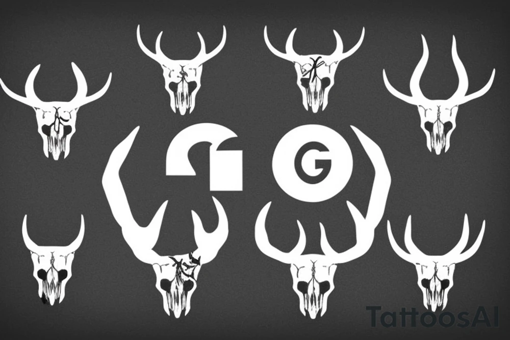 caribou skull with horns the shape of the letter G tattoo idea