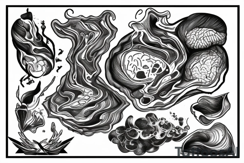 brain lobes pouring out of a waterfall tattoo idea