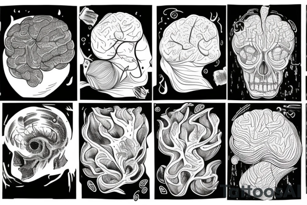 brain lobes pouring out of a waterfall tattoo idea