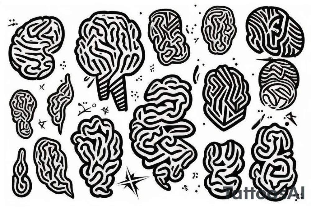 brain lobes pouring out of a waterfall tattoo idea