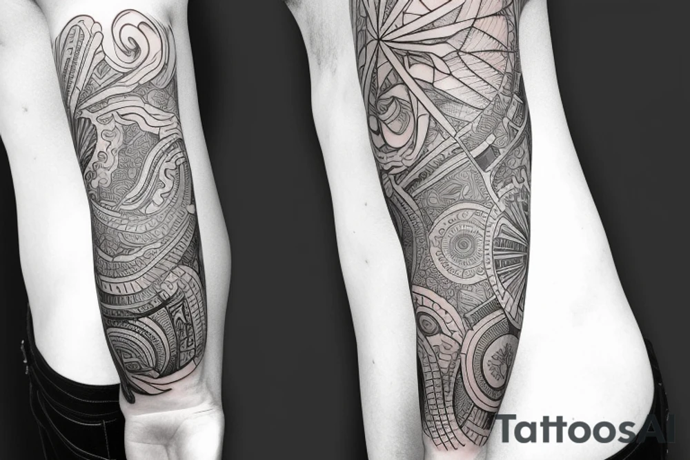 brain lobes arm sleeve tattoo idea