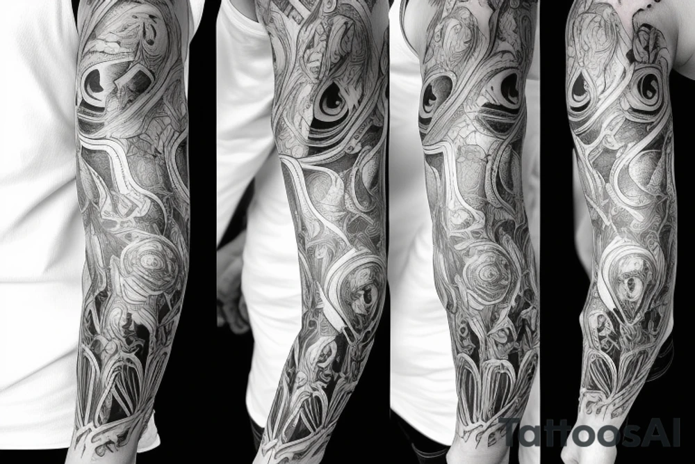 brain lobes arm sleeve tattoo idea