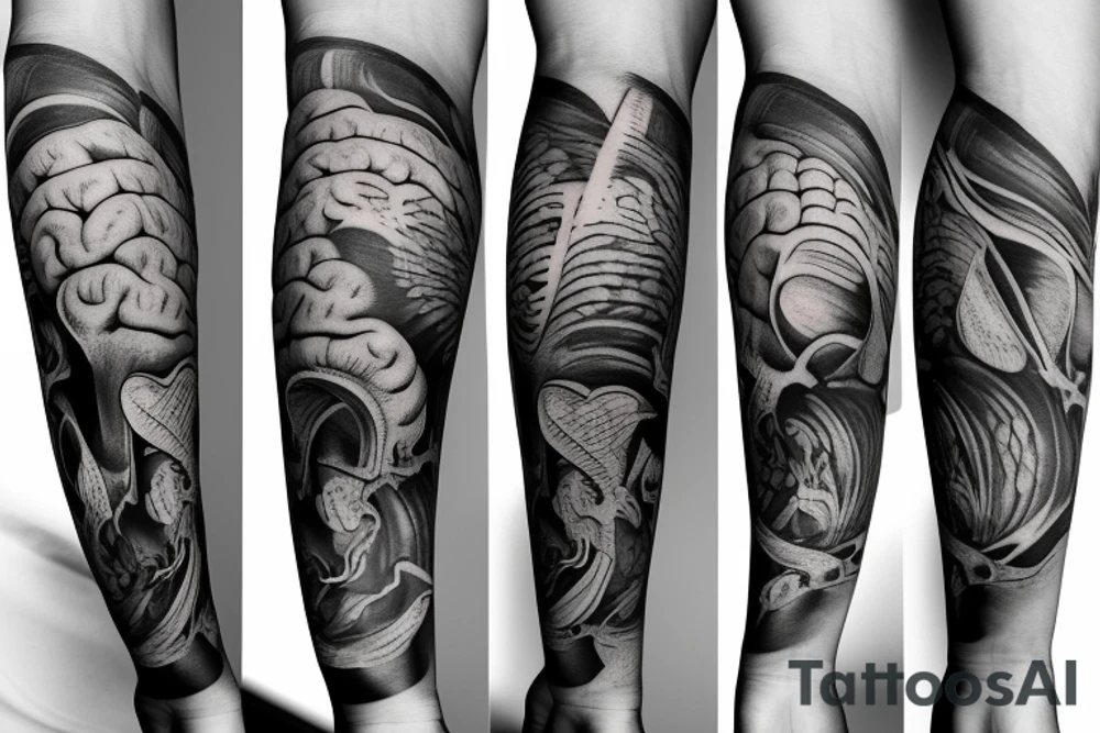brain lobes arm sleeve tattoo idea