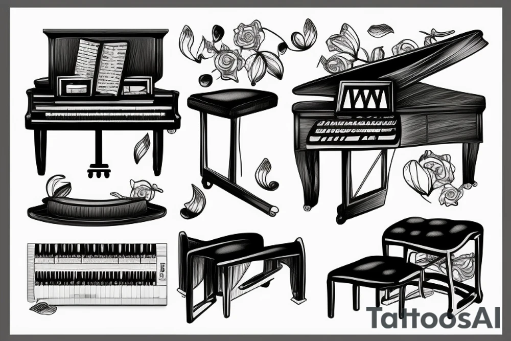 Only the keyboard of a piano tattoo idea