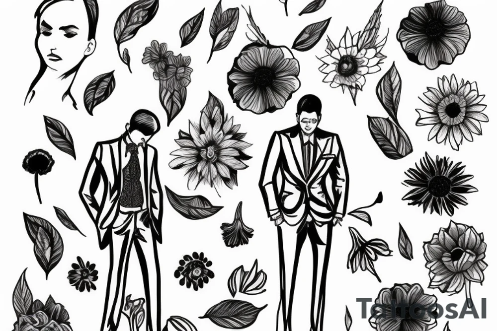 human in suit,a flower instead of a head tattoo idea