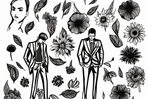 human in suit,a flower instead of a head tattoo idea