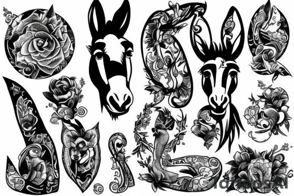 donkey with 3 legs tattoo idea