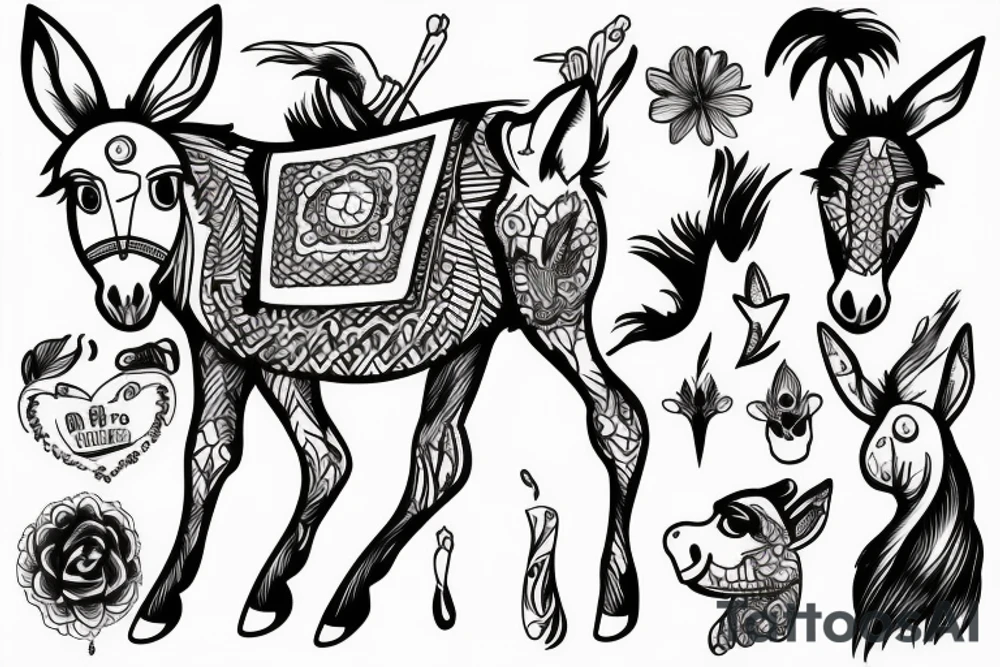 donkey with 3 legs tattoo idea