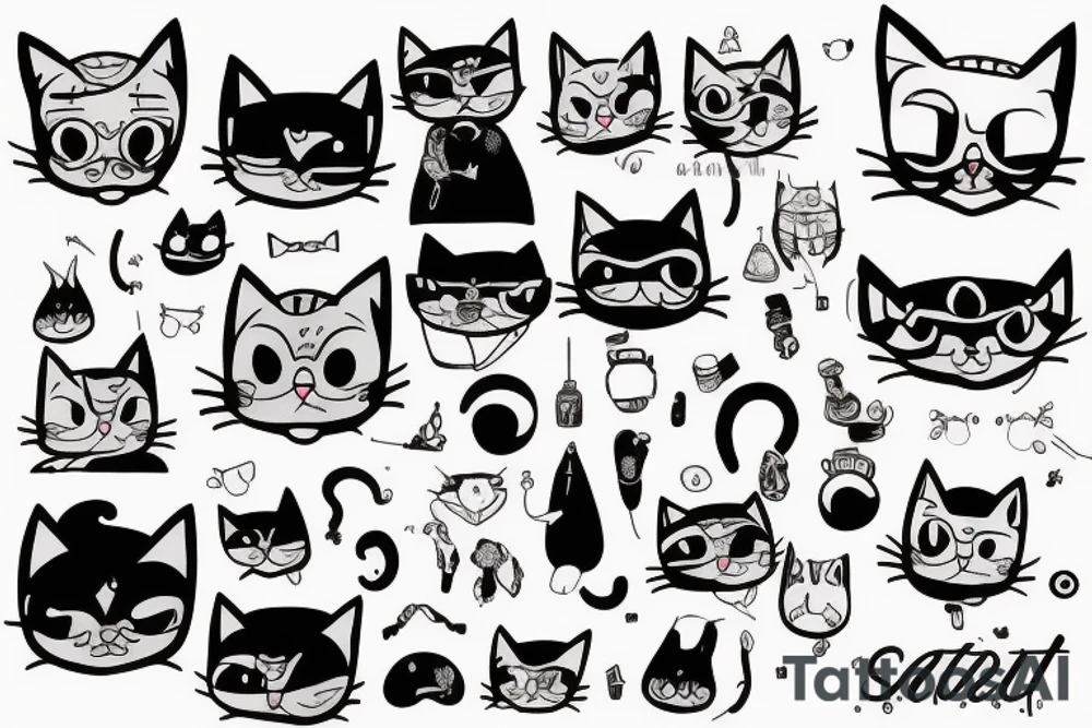 Cat funny tattoo with funny accesories tattoo idea