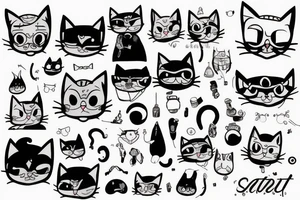 Cat funny tattoo with funny accesories tattoo idea