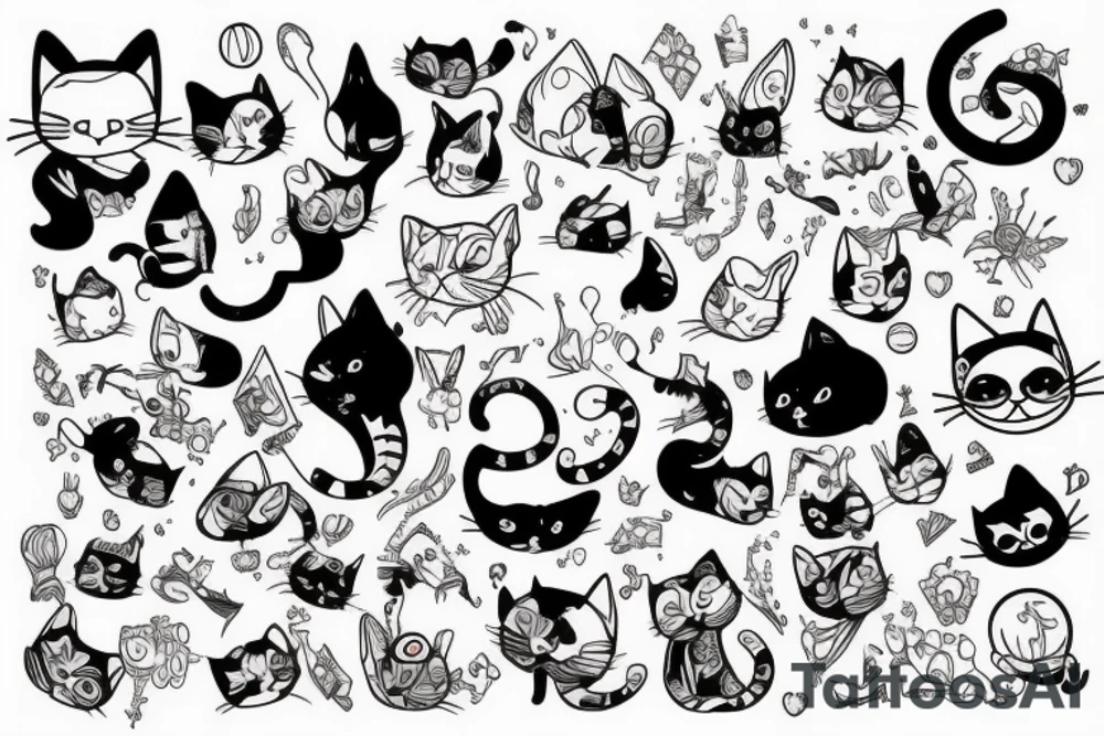 Cat funny tattoo with funny accesories tattoo idea