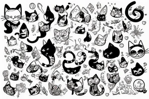 Cat funny tattoo with funny accesories tattoo idea